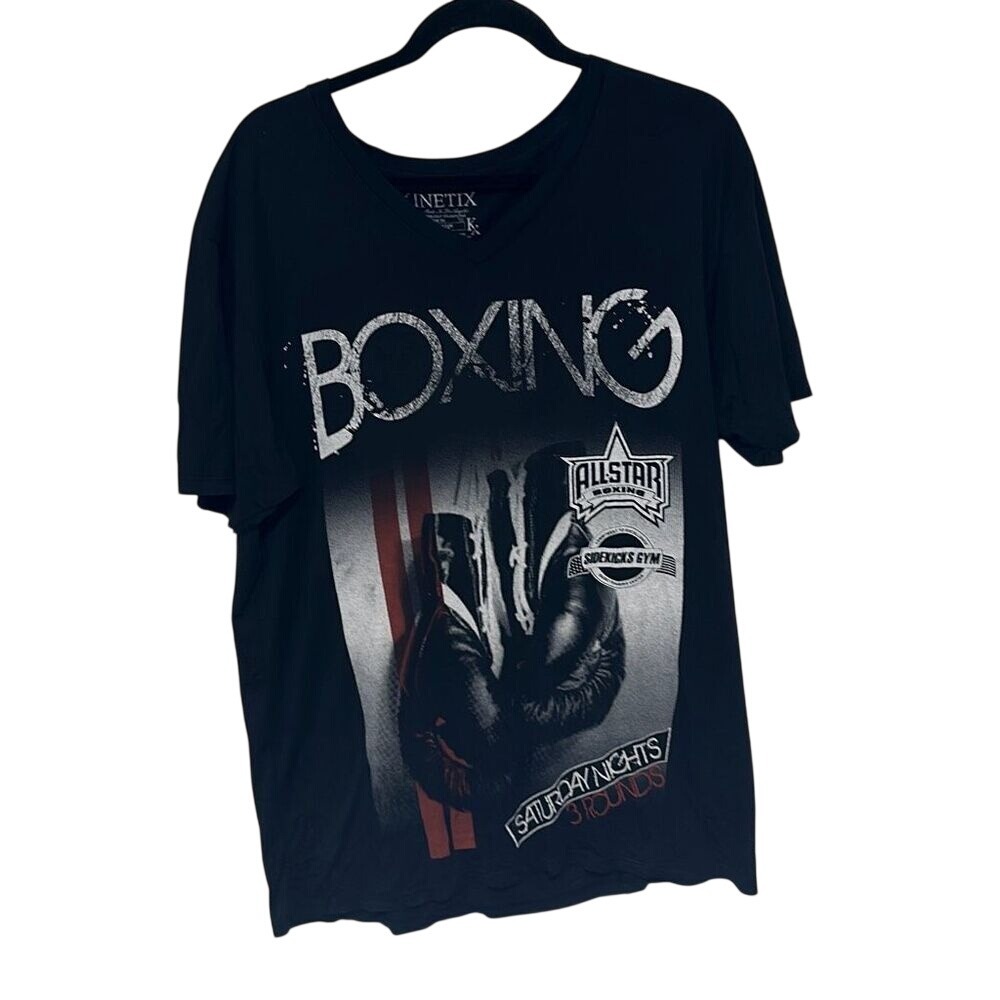 Kinetix Mens Black Boxing Sidekick Gym Saturday Nights 3 Rounds Shirt Size‎ XL